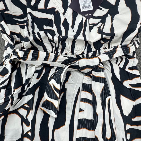 Ava & Viv Zebra Print Maxi Dress Women 2X White Black New Sleeveless V-Neck Belt - Picture 10 of 13